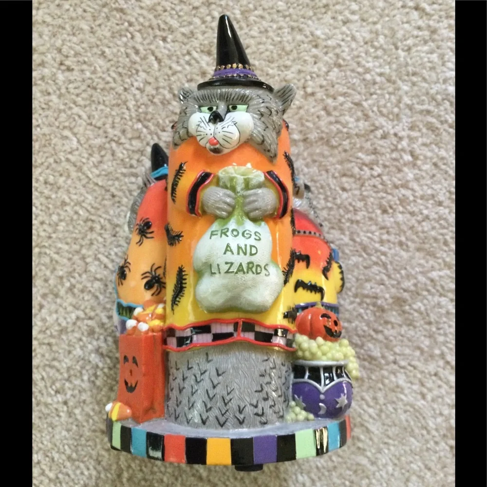 Fitz & Floyd Kitty Witches Musical Figurine Halloween 8” x 5”
